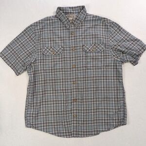 Duluth Trading Men’s Breezeshooter Gray Blue Plaid Mesh Vent Tech Shirt XL